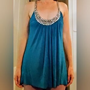 Soul Revival Teal Scoop Neck Tank with Gold Logo Accent